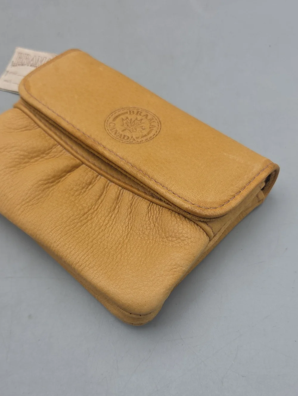 Brama Canada Vintage Deerskin Tan nubuck Leather Coin Purse wallet New